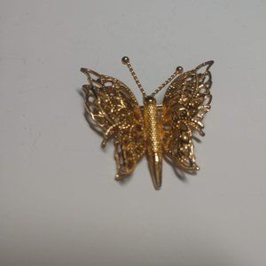 Vintage Monet Gold Tone Butterfly Brooch